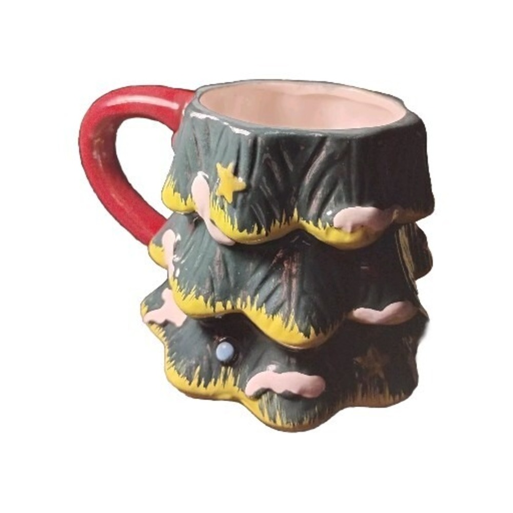 Christmas Tree Coffee Mug Holiday Style 18 oz Ceramic Green Snow-lined Half Tree